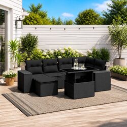 Modular 7-Piece Outdoor Sofa Set with Adjustable Table
