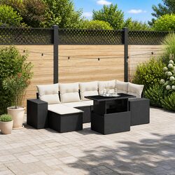 7 Piece Black Poly Garden Sofa Set with Adjustable Table