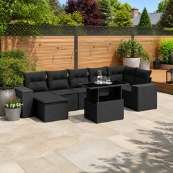 Durable 8 Piece Outdoor Black Poly Rattan Sofa Set