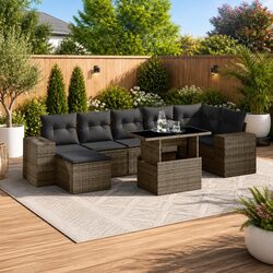 Durable 8 Piece Grey Poly Rattan Garden Sofa Set