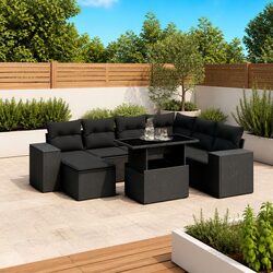 8-Piece Black Poly Rattan Garden Sofa Set