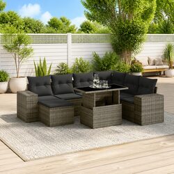 Grey Poly Rattan Garden Sofa Set 8-Piece with Adjustable Table