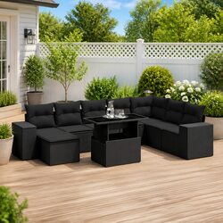 Garden Sofa Set 9 Piece Black Rattan Outdoor Lounge Seating