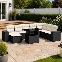 Durable 9 Piece Black Outdoor Garden Sofa Set with Cushions