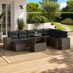 Durable 9 Piece Outdoor Sofa Set with Cushions Grey