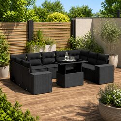 10-Piece Black Poly Rattan Modular Garden Sofa Set