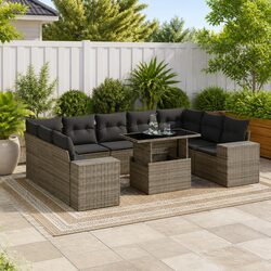 10-Piece Garden Sofa Set with Cushions in Grey Poly Rattan