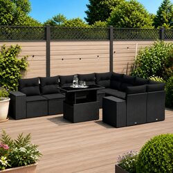 Garden Sofa Set 10 Piece Outdoor Furniture Patio Lounge Black Poly Rattan