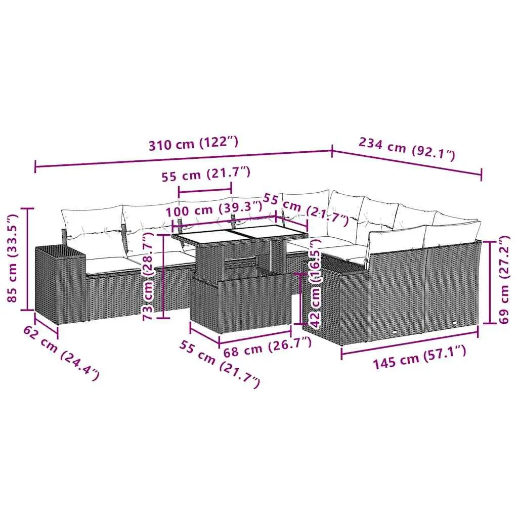 10 Piece Garden Sofa Set in Black Poly Rattan