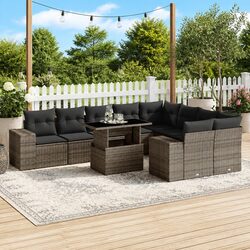 Durable Grey Poly Rattan Garden Sofa Set 10 Pieces