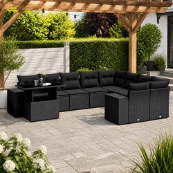 10-Piece Black Modular Patio Sofa Set with Cushions