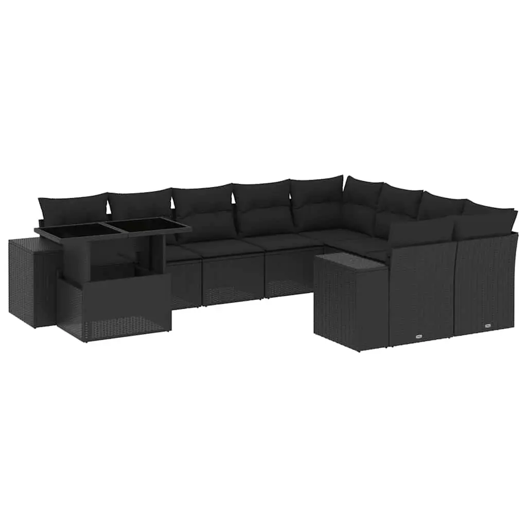 Garden Sofa Set PE Rattan 10 Piece Modular Outdoor Furniture Black