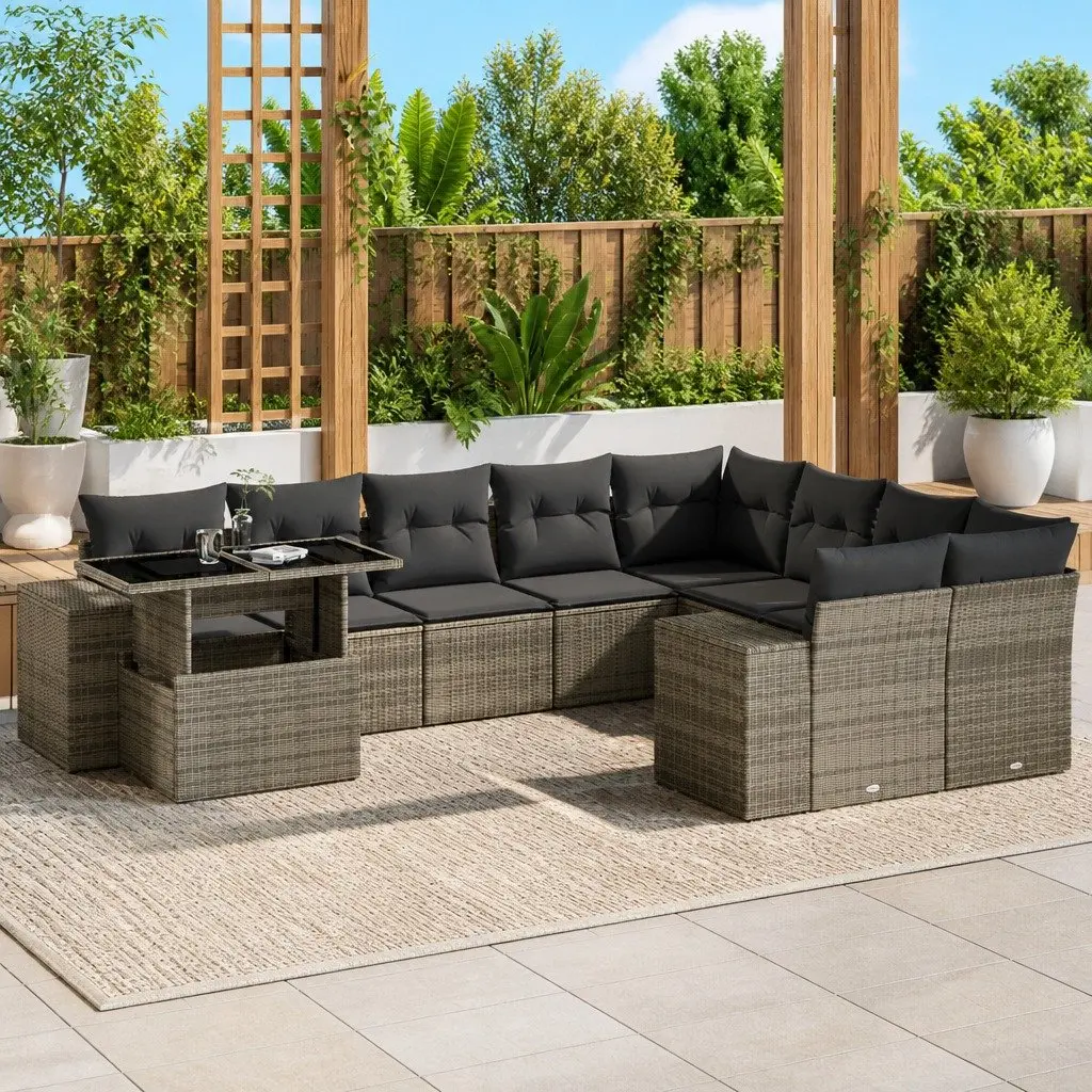 Garden Sofa Set PE Rattan 10 Piece Outdoor Furniture Grey