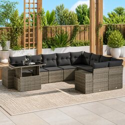 10 Piece Modular Grey Rattan Garden Sofa Set with Cushions