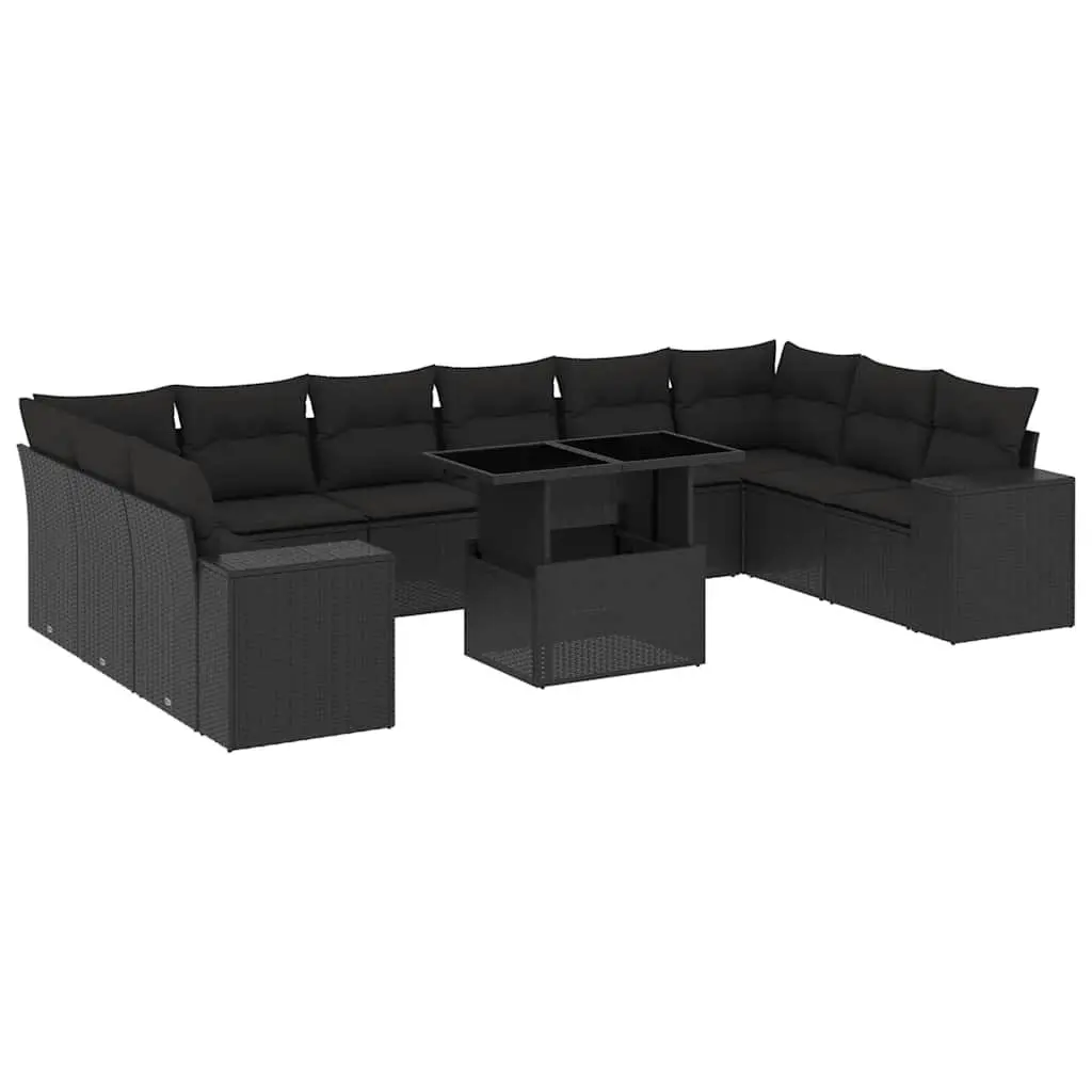 11-Piece Garden Sofa Set in Black Poly Rattan