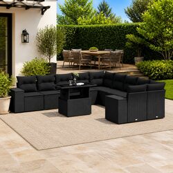 Durable Black Poly Rattan 11 Piece Garden Sofa Set