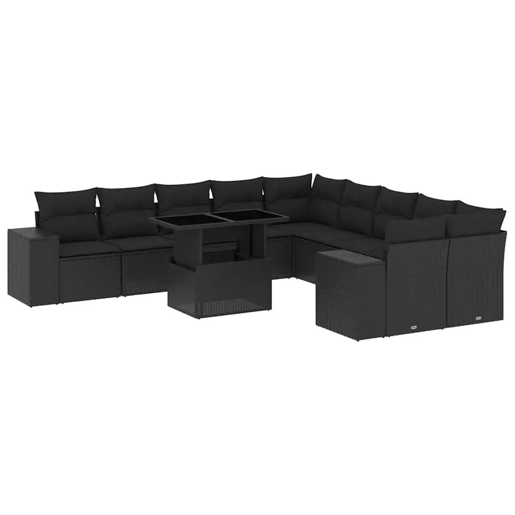 Garden Sofa Set PE Rattan 11 Piece Outdoor Furniture Black Modular