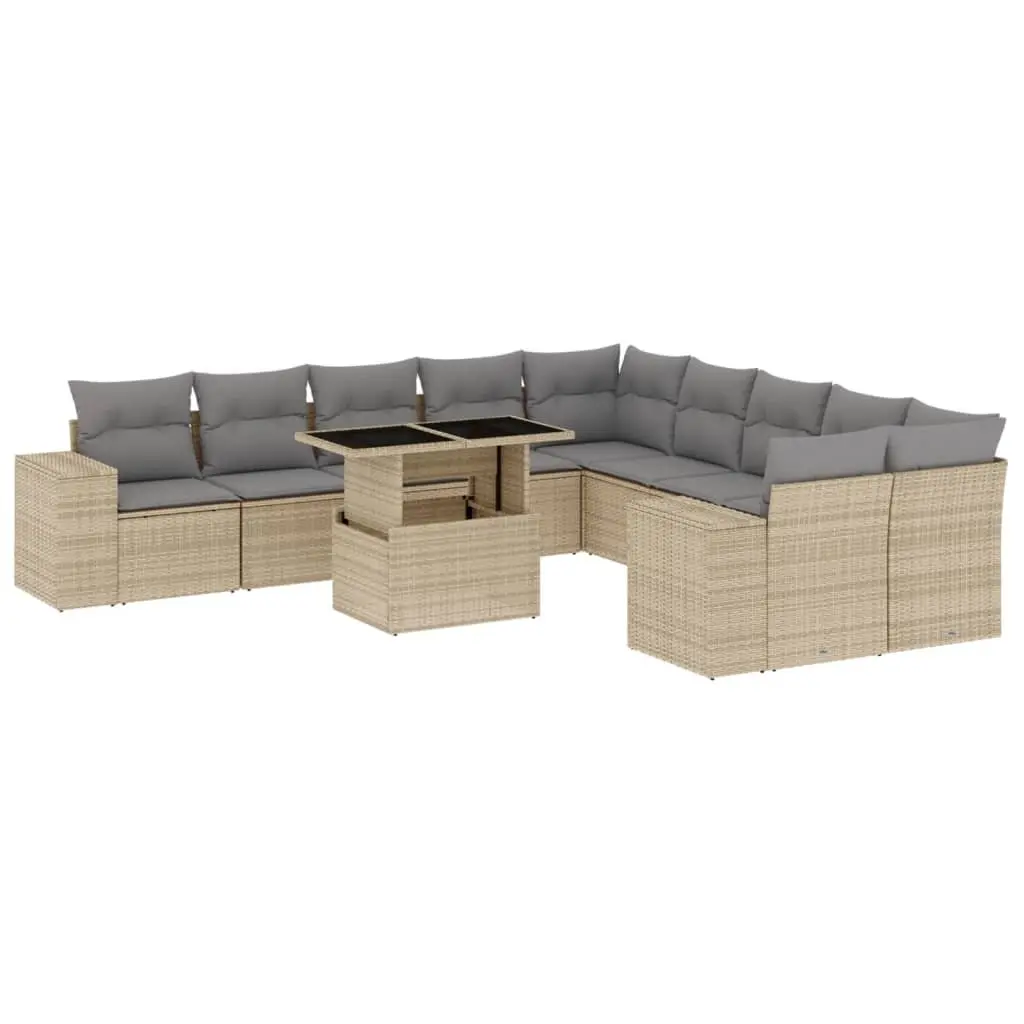 Beige 11-Piece Modular Garden Sofa Set with Cushions