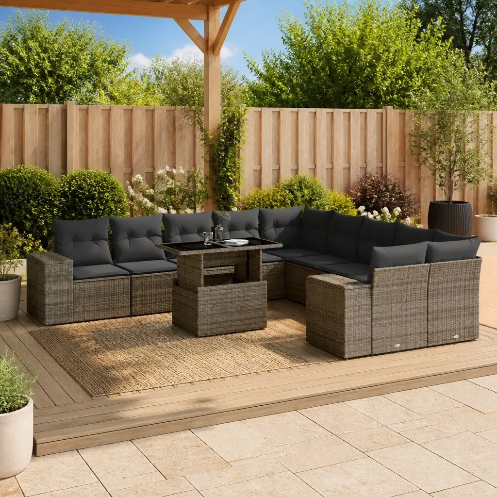 Garden Sofa Set PE Rattan 11 Piece Outdoor Furniture Grey Patio Lounge