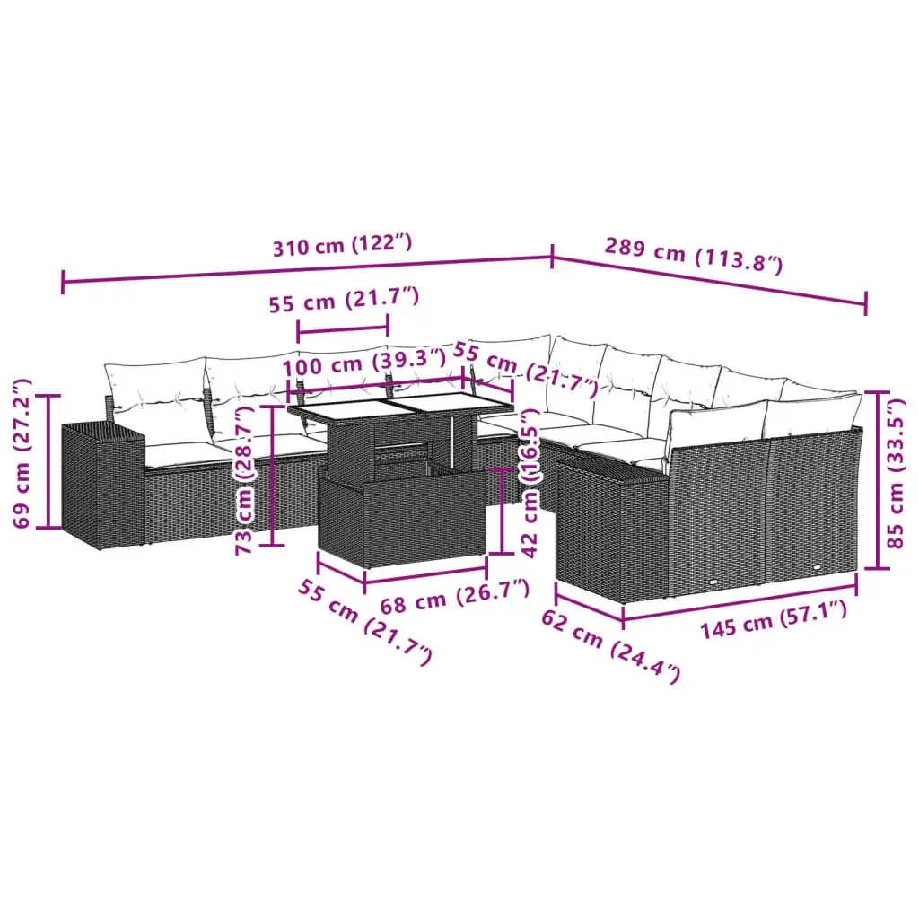Garden Sofa Set PE Rattan 11 Piece Outdoor Furniture Grey Patio Lounge