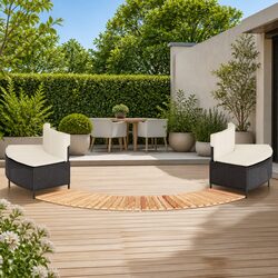 Stylish Black Poly Rattan Hot Tub Surround with Wood Step
