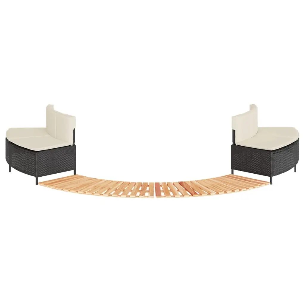 Hot Tub Surround Poly Rattan Black Modular Furniture Set with Acacia Wood Step and Cushions