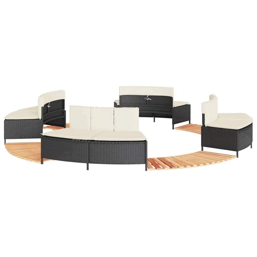 Black PE Rattan and Acacia Wood Hot Tub Surround
