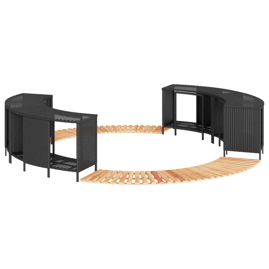Hot Tub Surround PE Rattan Acacia Wood Step Outdoor Spa Deck Black