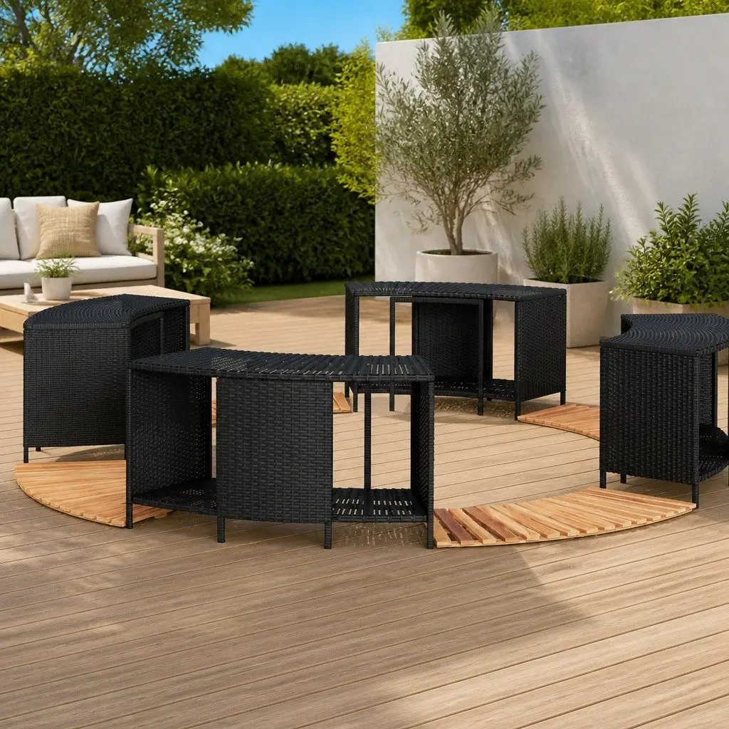 Black Poly Rattan Hot Tub Surround with Storage