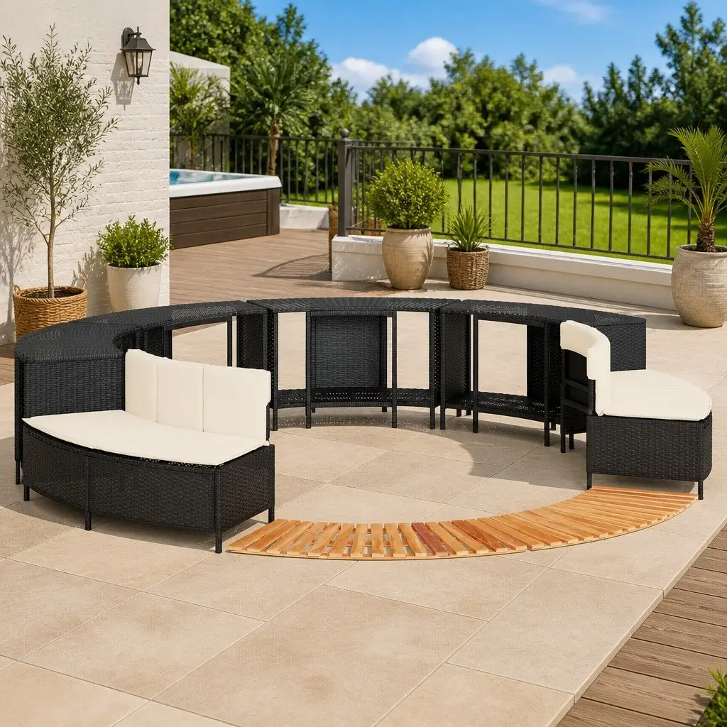 Hot Tub Surround with Storage Black Rattan Bench