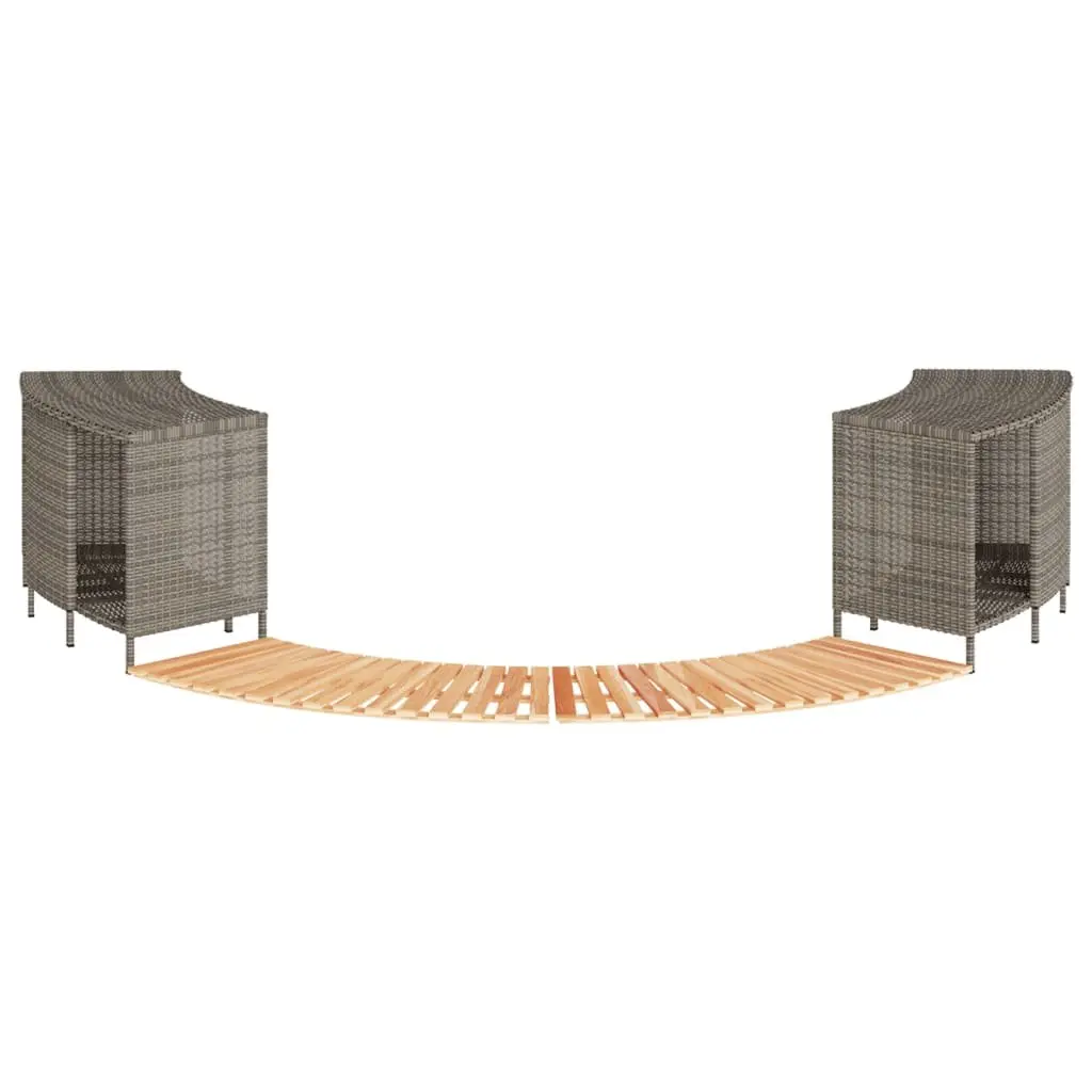 Hot Tub Surround PE Rattan Solid Acacia Wood Step Storage Grey Outdoor Furniture