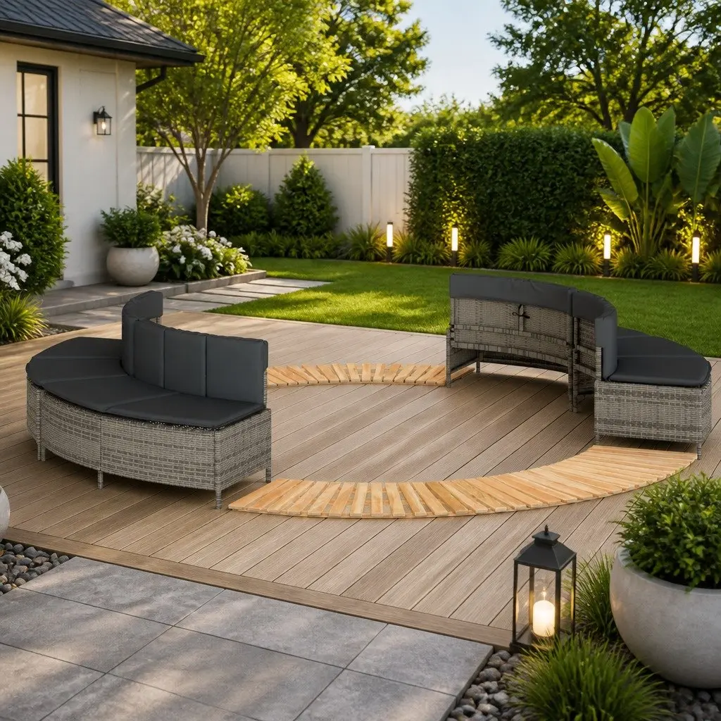 Modular Hot Tub Surround with Grey Acacia Wood Steps