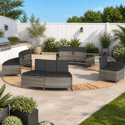 Hot Tub Surround Grey PE Rattan Wood Acacia Modular Outdoor Spa Furniture Step