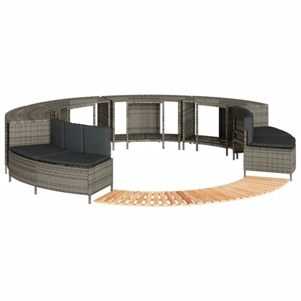 Hot Tub Surround PE Rattan Acacia Wood Storage Step Grey