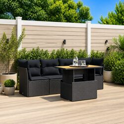 5 Piece Outdoor Garden Sofa Set with Cushions - Black