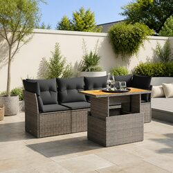 5 Piece Outdoor Rattan Garden Sofa Set with Cushions