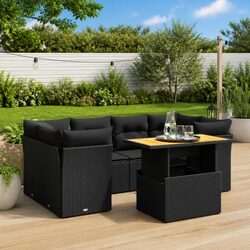 7 Piece Garden Sofa Set Outdoor Furniture Black PE Rattan with Cushions Patio