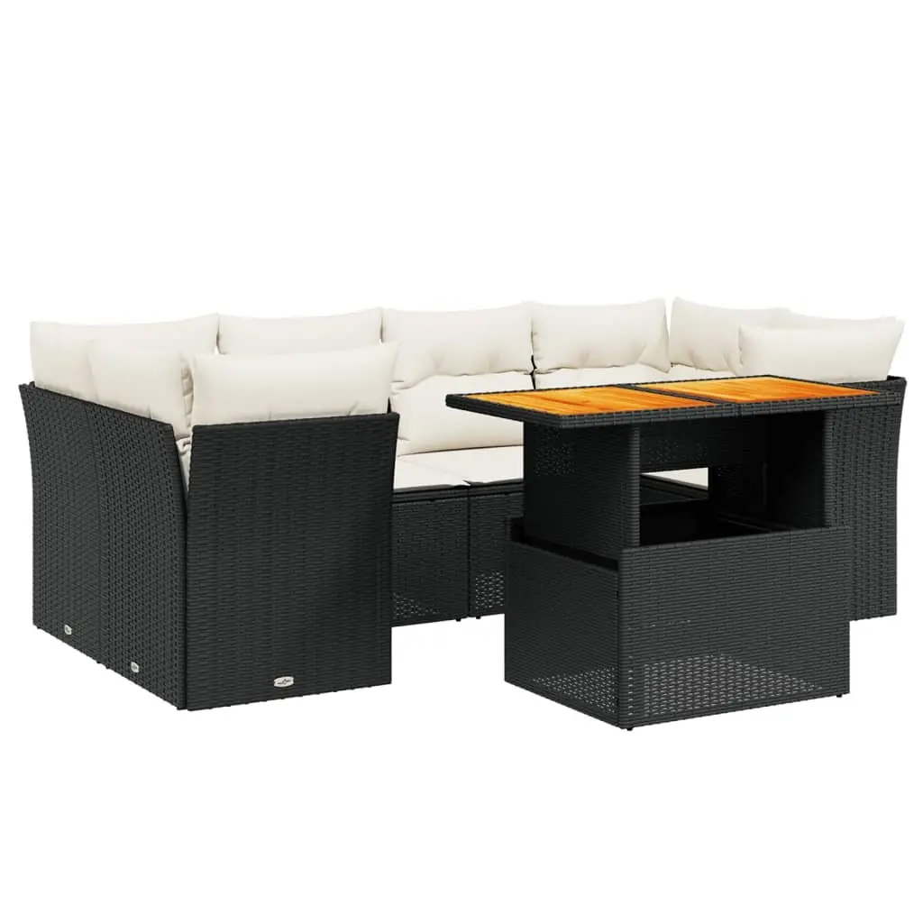 7 Piece Garden Sofa Set PE Rattan Black Outdoor Furniture