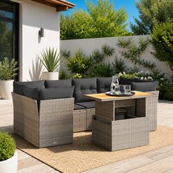 Premium 7-Piece Grey Garden Sofa Set with Cushions