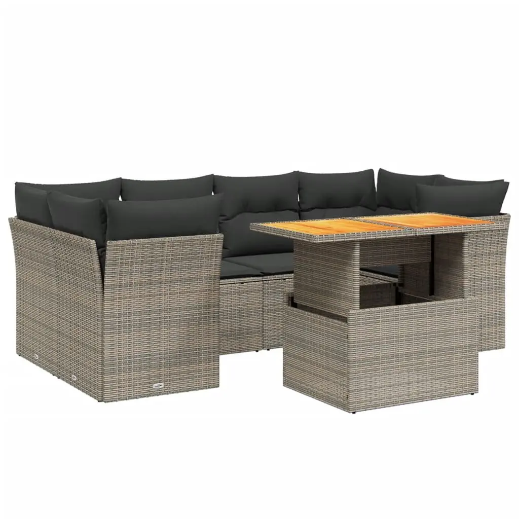 Garden Sofa Set PE Rattan 7 Piece Outdoor Furniture Grey with Cushions
