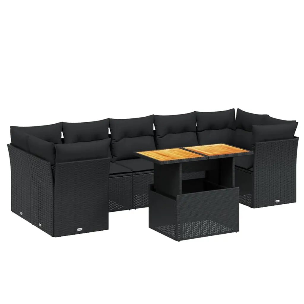 8-Piece Black Poly Rattan Modular Garden Sofa Set