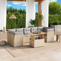 Durable 8 Piece Beige Outdoor Sofa Set with Cushions