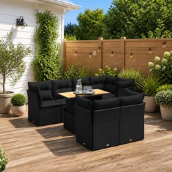 8 Piece Outdoor Garden Sofa Set in Black Poly Rattan