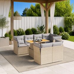 Durable 8 Piece Beige Garden Sofa Set with Cushions