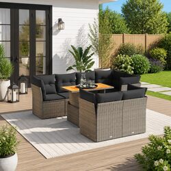 Durable 8-Piece Grey Modular Garden Sofa Set with Cushions