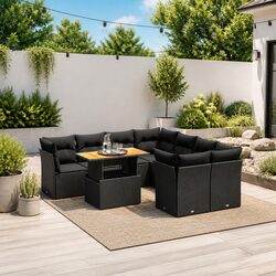 Premium 9 Piece Outdoor Garden Sofa Set Black Rattan