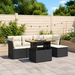 6-Piece Modular Black Garden Sofa Set with Cushions