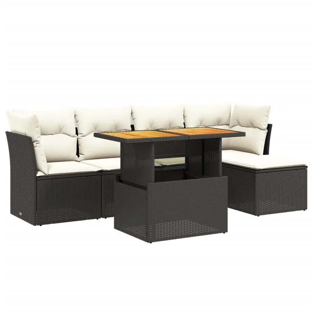 6-Piece Modular Black Garden Sofa Set with Cushions