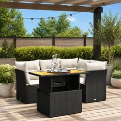 5-Piece Modular Garden Sofa Set in Black Poly Rattan