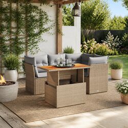 5 Piece Outdoor Garden Sofa Set with Adjustable Table Beige
